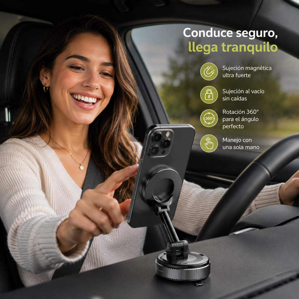 Soporte Magnético Para Teléfono: Tecnología de succión al vacío para máxima estabilidad.