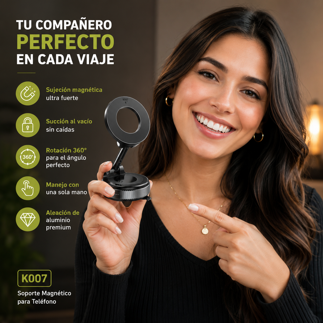 Soporte Magnético Para Teléfono: Tecnología de succión al vacío para máxima estabilidad.