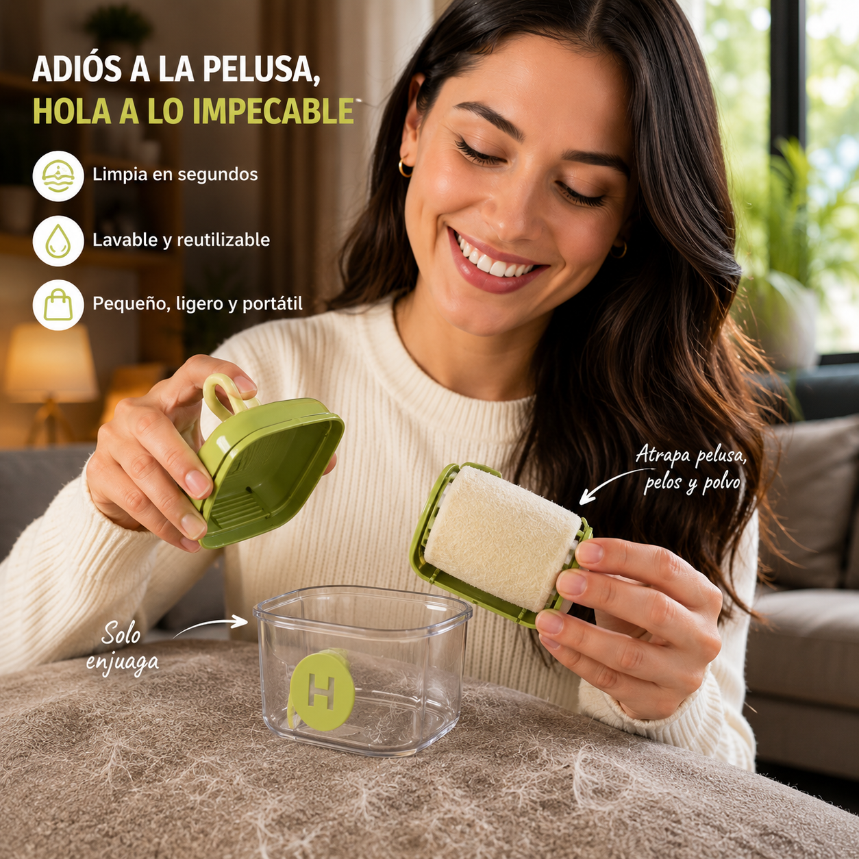 Rodillo Quita Pelusa Lavable: Elimina pelusa en una pasada.