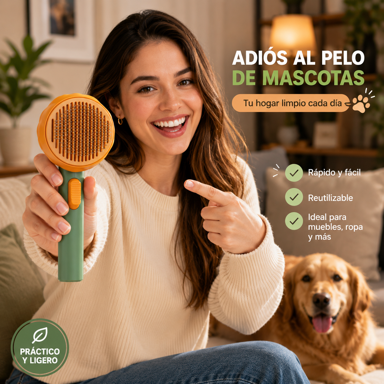 Cepillo Para Mascotas: Elimina pelo de mascotas fácilmente.