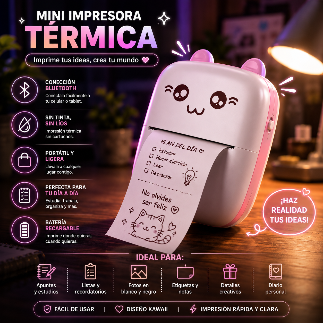 Mini Impresora Portátil: Imprime donde quieras, sin tinta.